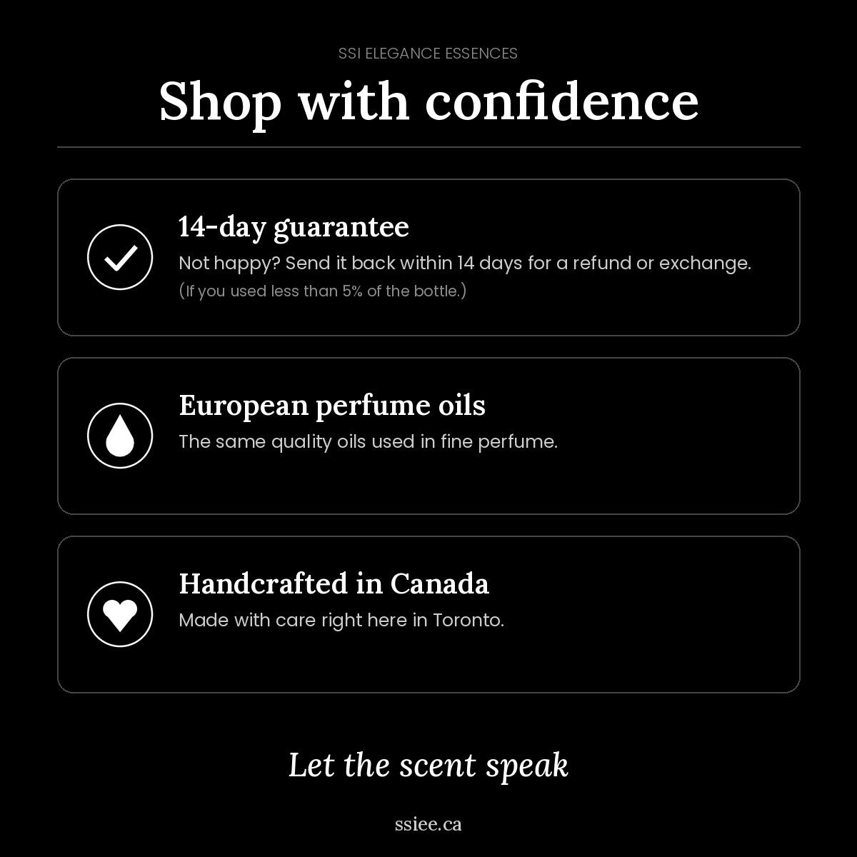 Shop with confidence at SSI Elegance Essences